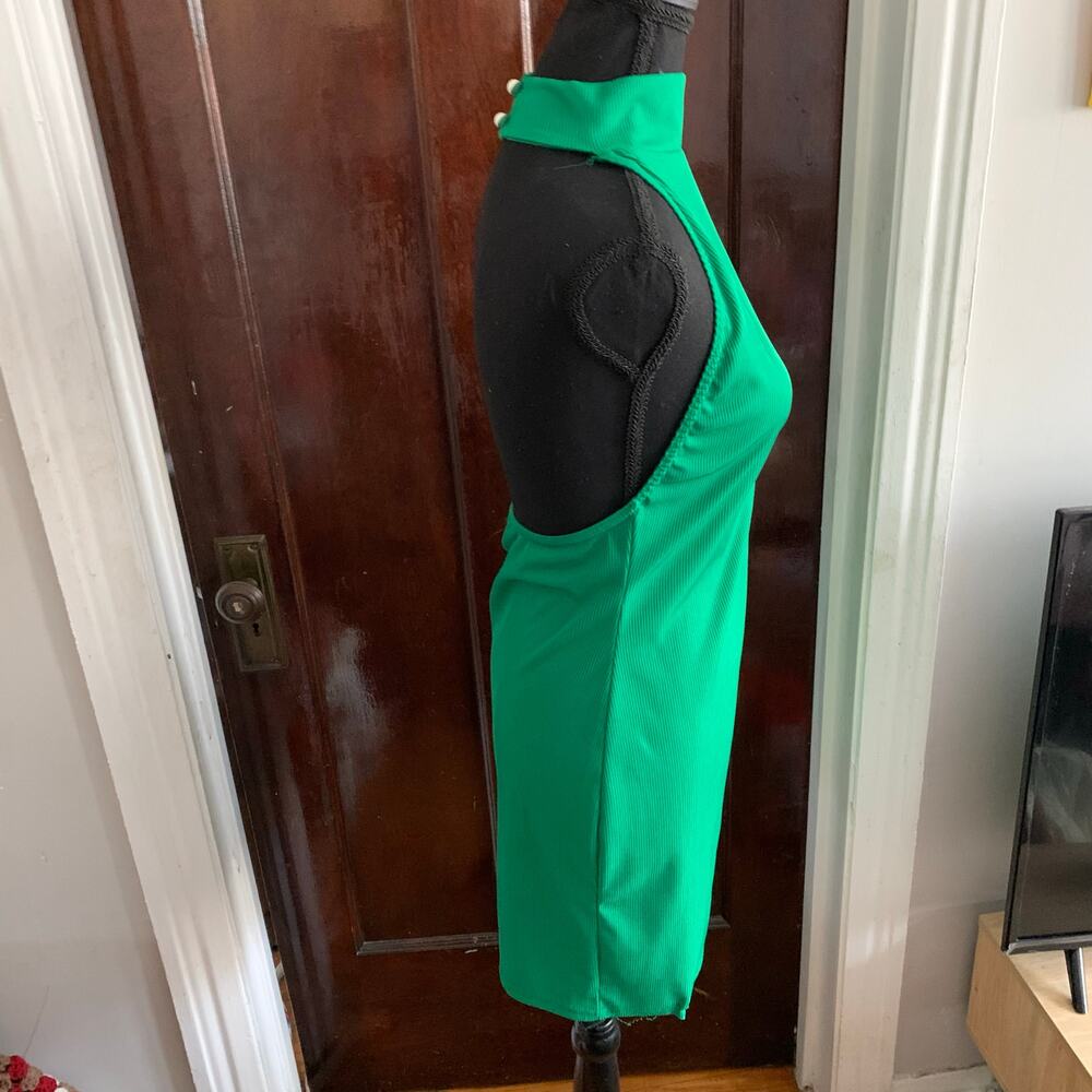 Green Rib Knit Mock Neck Backless Halter Dress Sz 10 Pretty Little Thing - Picture 8 of 13